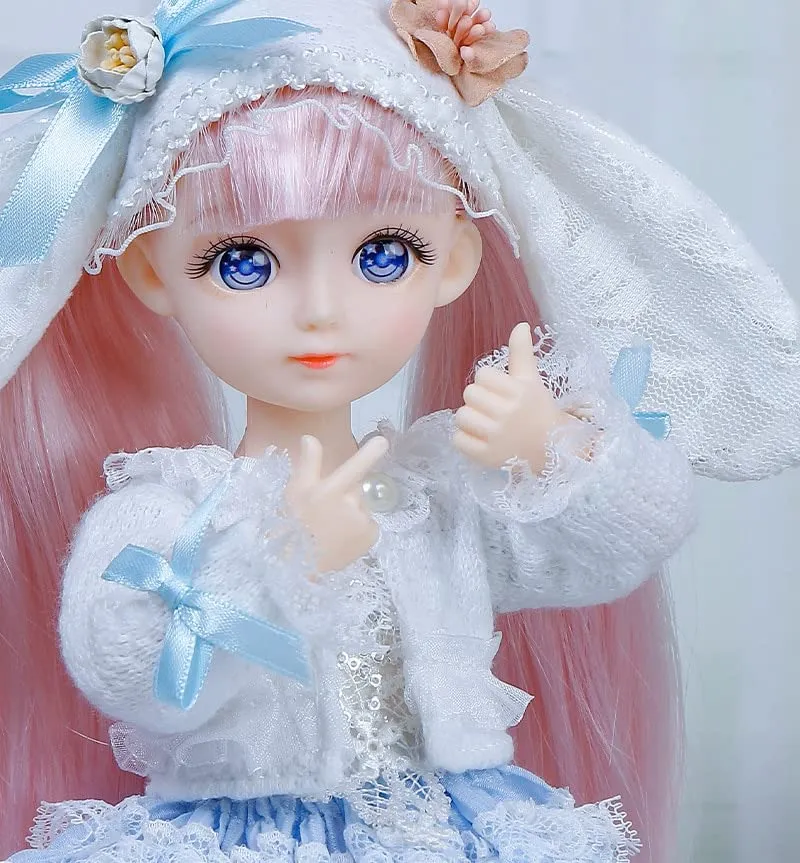 12 Inch BJD Doll 22 Movable Joints 1/6 Makeup Dress Up Color 3D Big Eyeball Dolls with Fashion Clothes for Girls DIY Toy Dollandclothes Pinkblue2
