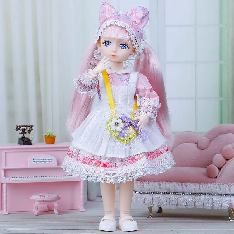 12 Inch BJD Doll 22 Movable Joints 1/6 Makeup Dress Up Color 3D Big Eyeball Dolls with Fashion Clothes for Girls DIY Toy Dollandclothes Pinkblue2