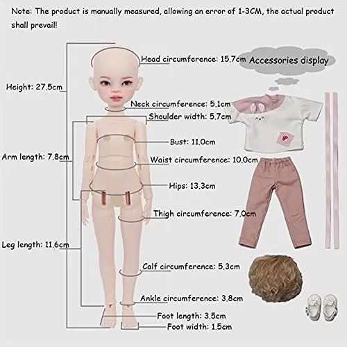 27.5cm/10.82in BJD Doll 1/6 Mini SD Doll, Flexible Joints, Strong Plasticity, with Full Set Clothes   Wig   Shoes   Delicate Makeup