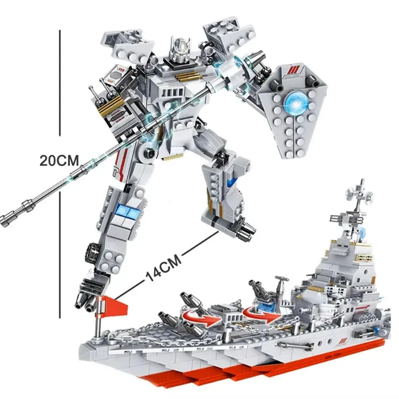 8 in 1 Army Ocean Cruiser Warship Building Blocks 1000pcs Set Aircraft Carrier Army Ship Transformer Bricks Toys for Children