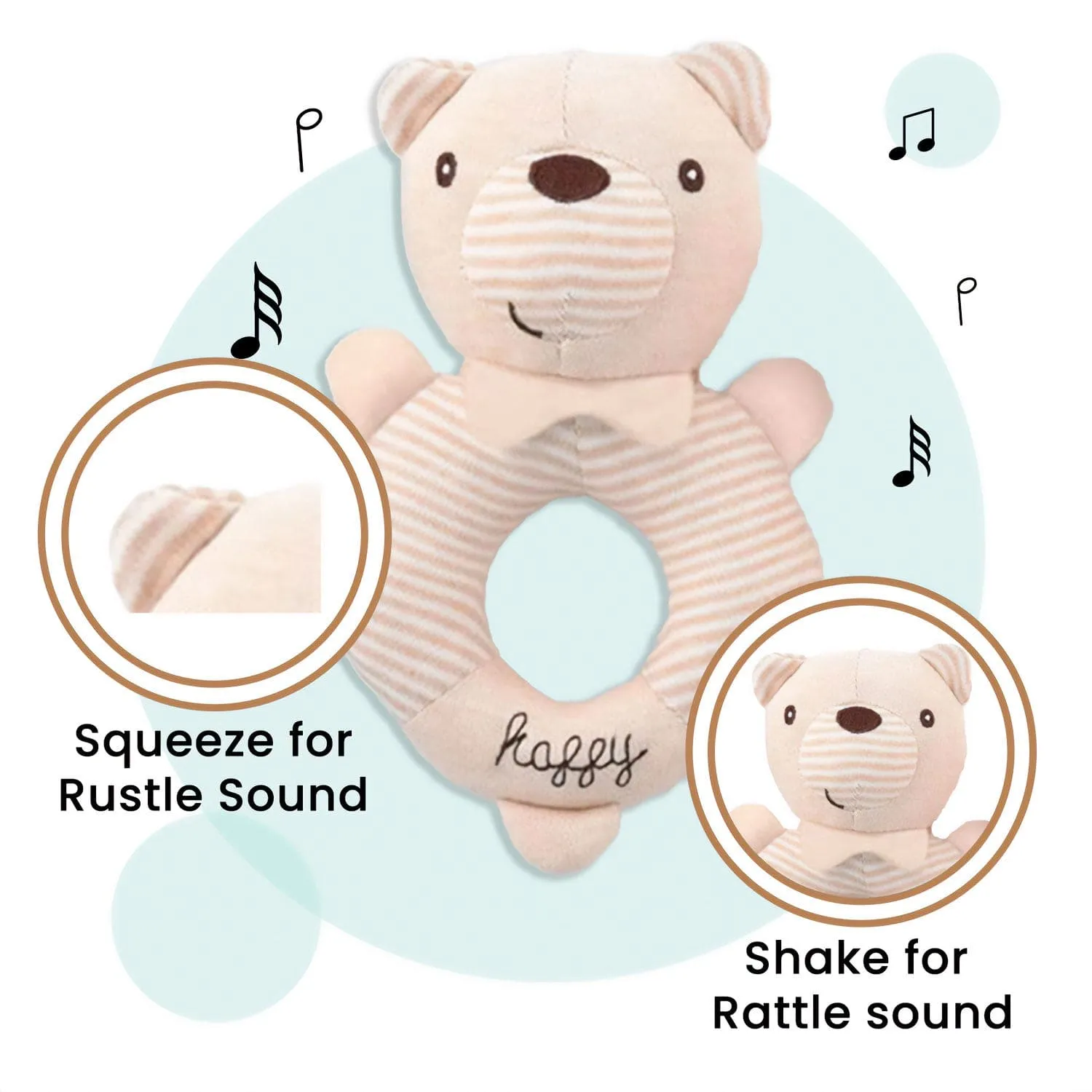 Baby Moo Snuggly Bear 2 Pack Squeaker Handheld Rattle Toy - Beige