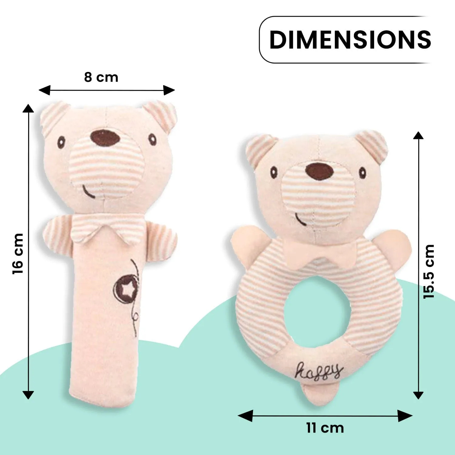 Baby Moo Snuggly Bear 2 Pack Squeaker Handheld Rattle Toy - Beige
