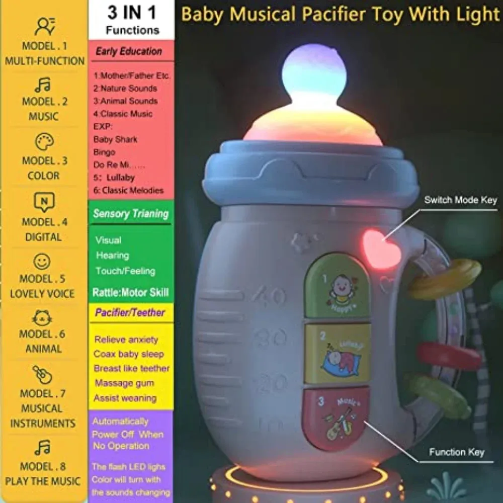 Baby Toys for 6-18 Months, 4-In-1 Silicone Pacifier   Baby Rattles   Light up Toys   Teether Toy, Sensory Toys for Toddlers 6 Months Old, Musical Toys, Christmas Easter Gifts