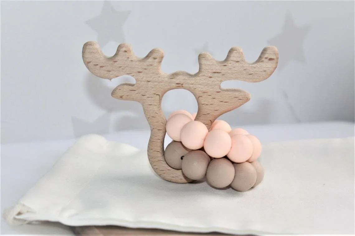 Baby Wooden Rattles, Raw Wooden Toys, Silicone Beads