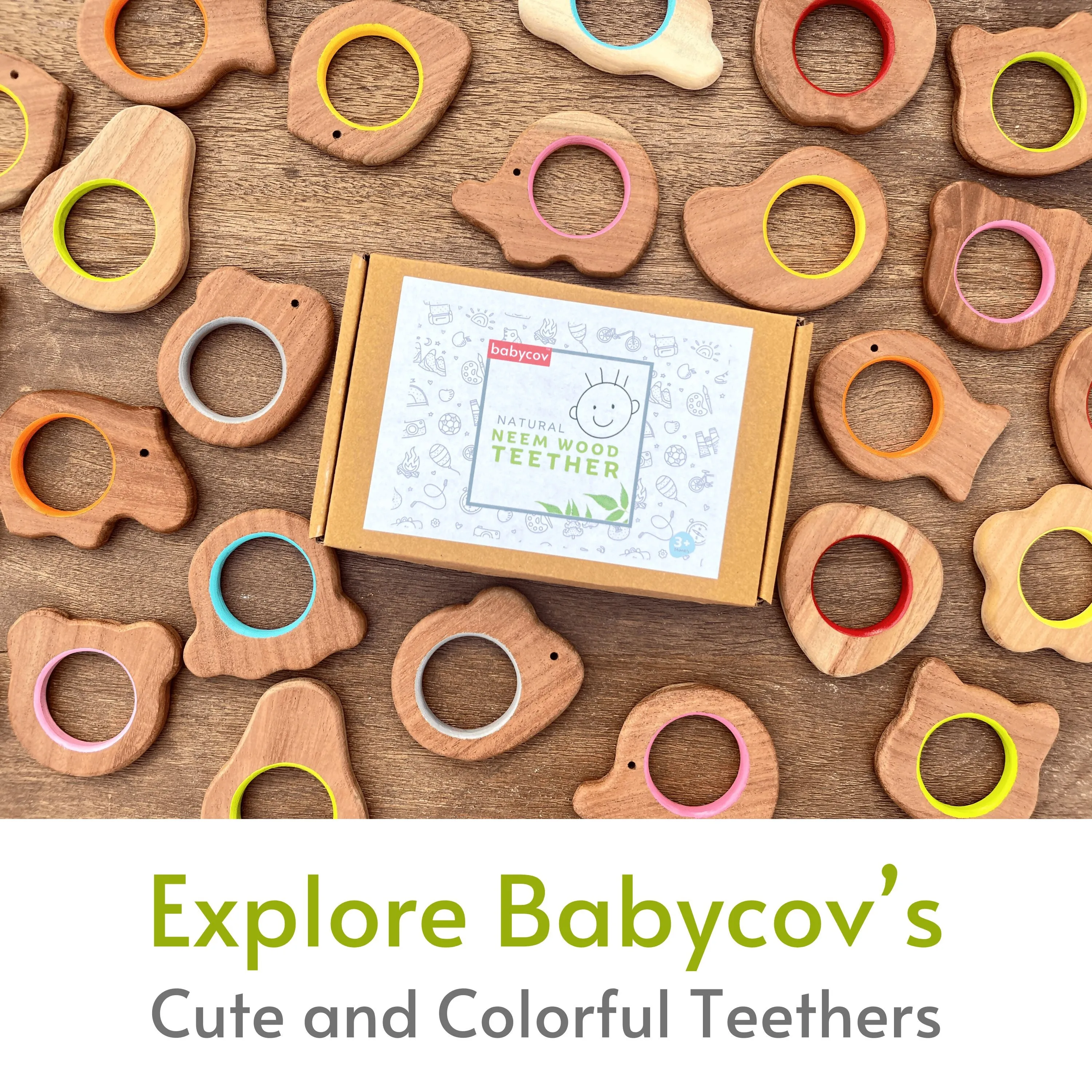 BABYCOV Cute Pear and Strawberry Natural Neem Wood Teethers for Babies | Natural and Safe | Goodness of Organic Neem Wood | Both Chewing and Grasping Toy | Set of 2 (Age 4  Months)