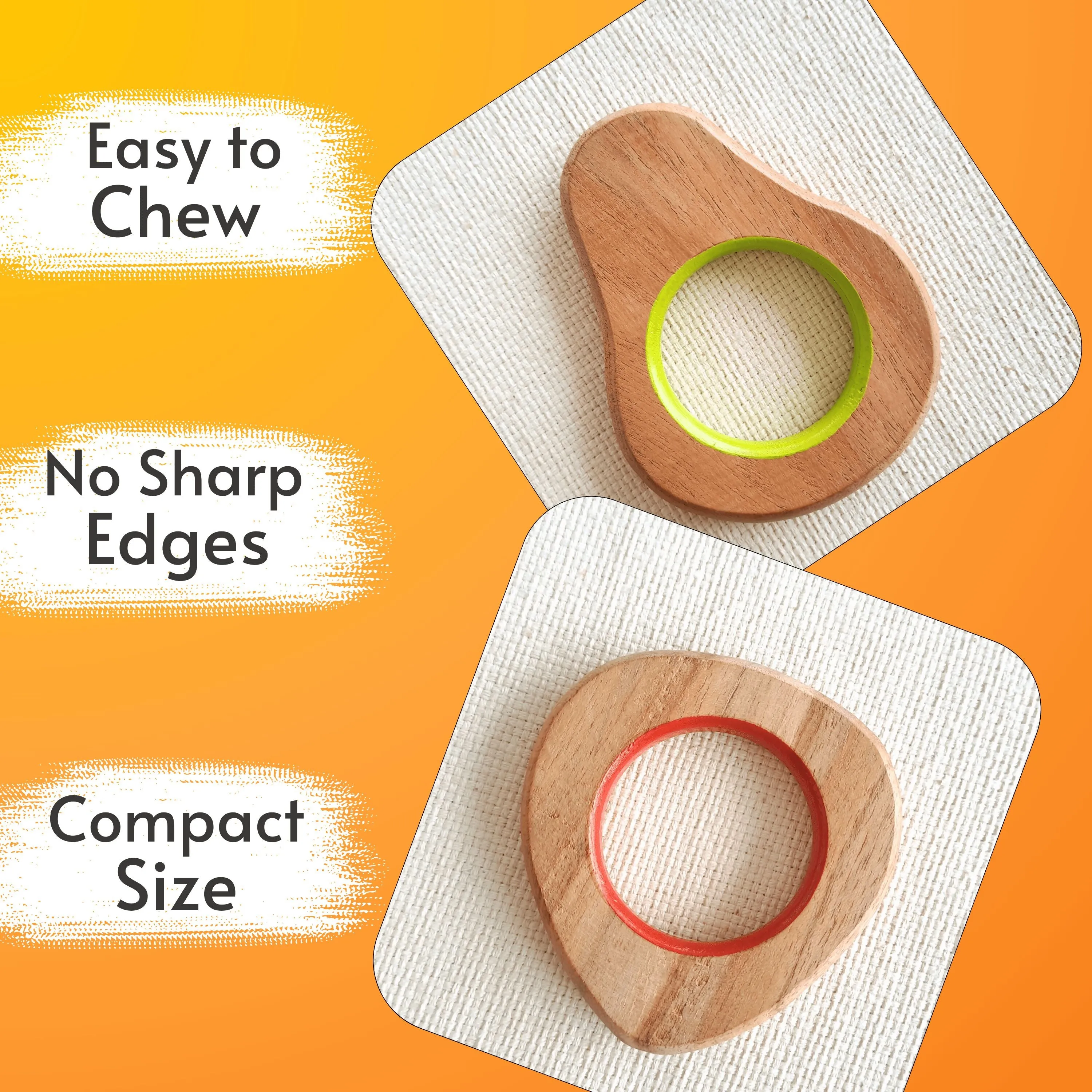 BABYCOV Cute Pear and Strawberry Natural Neem Wood Teethers for Babies | Natural and Safe | Goodness of Organic Neem Wood | Both Chewing and Grasping Toy | Set of 2 (Age 4  Months)