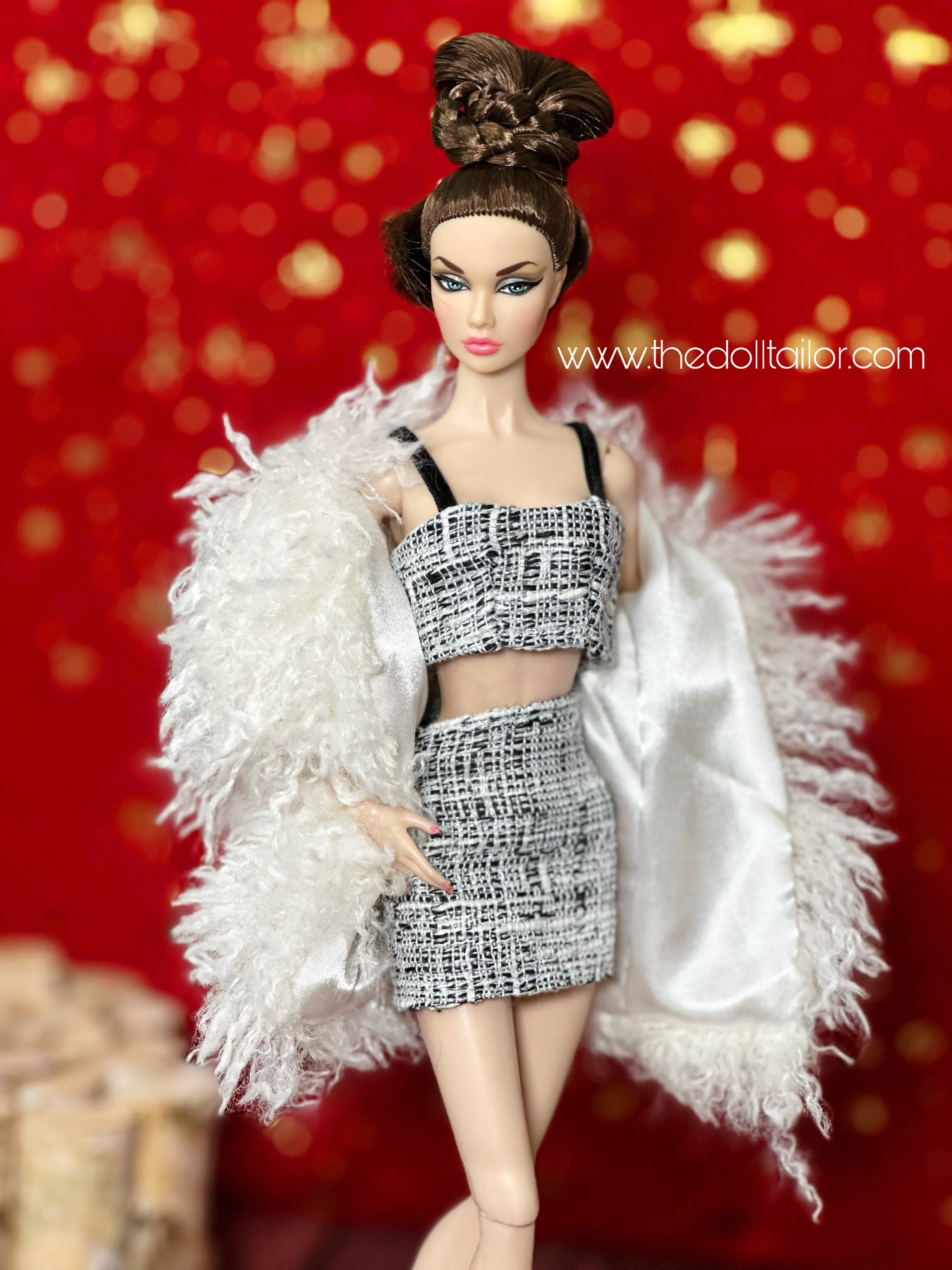 Barbie doll skirt and crop top with Shaggy fur coat
