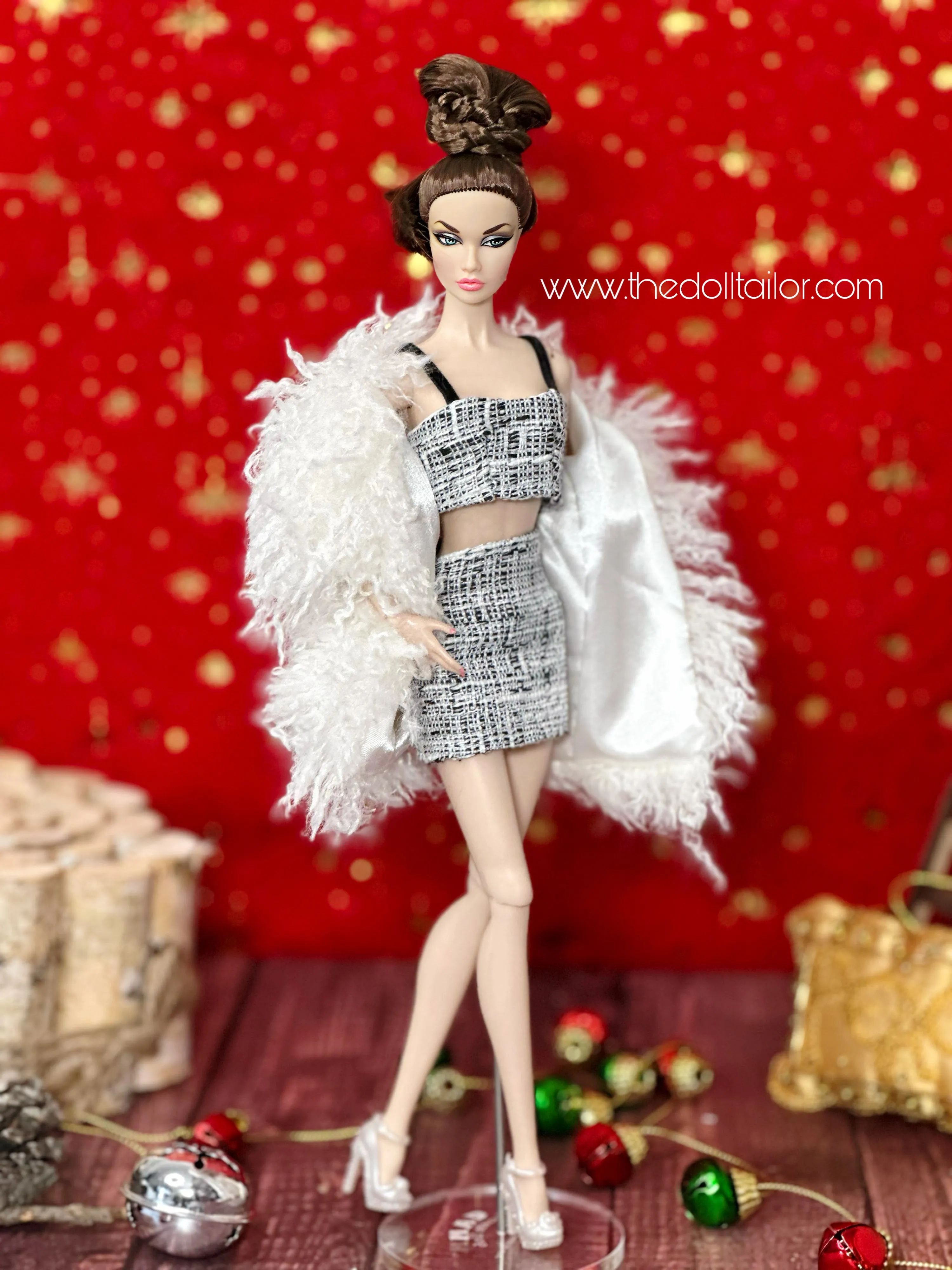 Barbie doll skirt and crop top with Shaggy fur coat