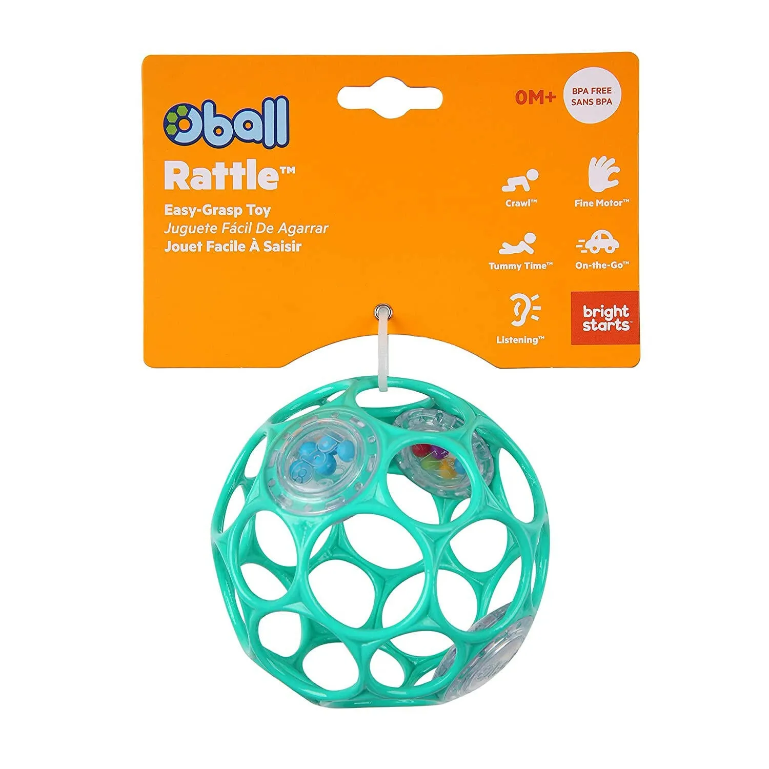 Bright Starts Oball Rattle Easy-Grasp Toy, Ages Newborn Plus