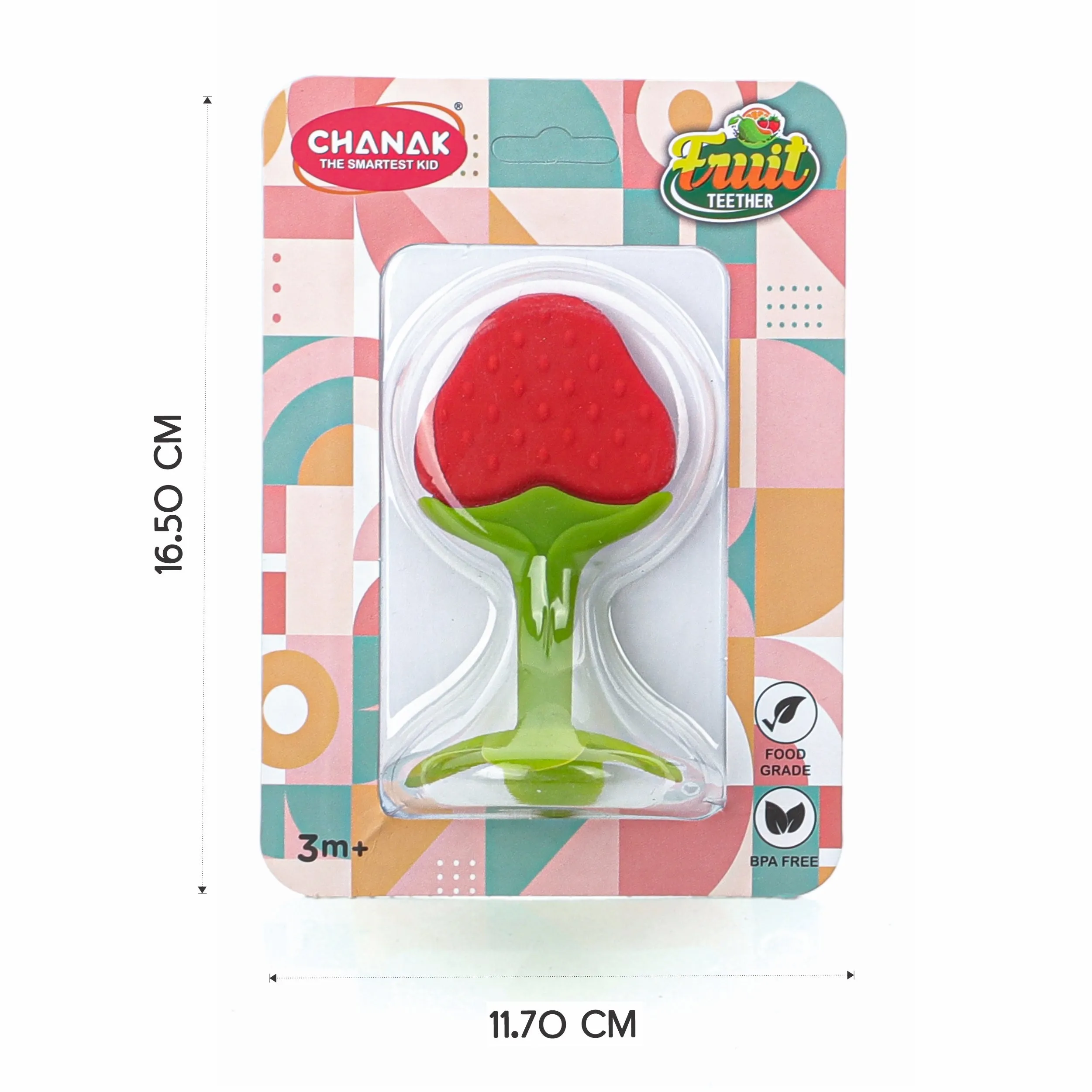 Chanak Baby Silicone Fruit Teether for Toddlers (Orange, Red, Blue & Pink)