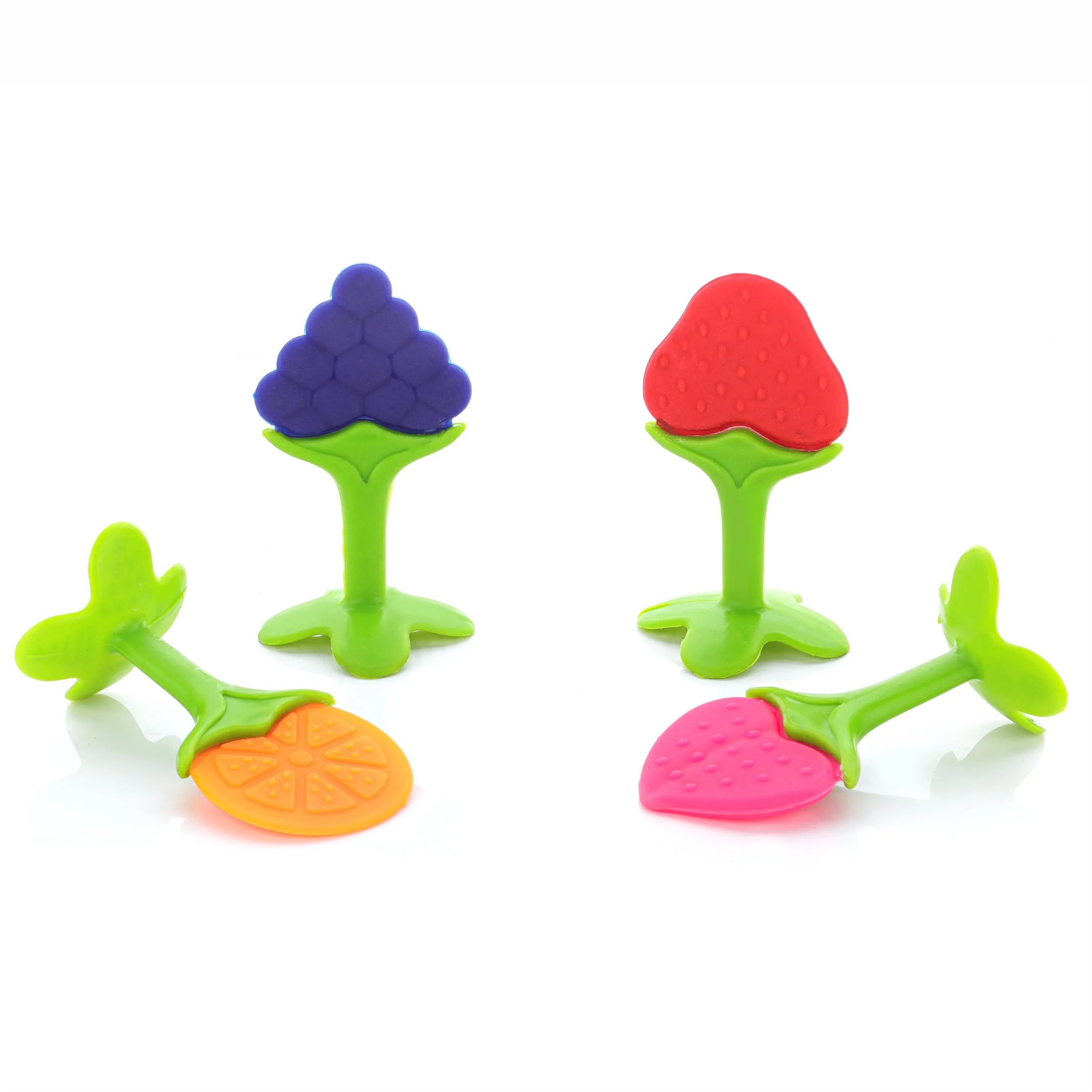 Chanak Baby Silicone Fruit Teether for Toddlers (Orange, Red, Blue & Pink)