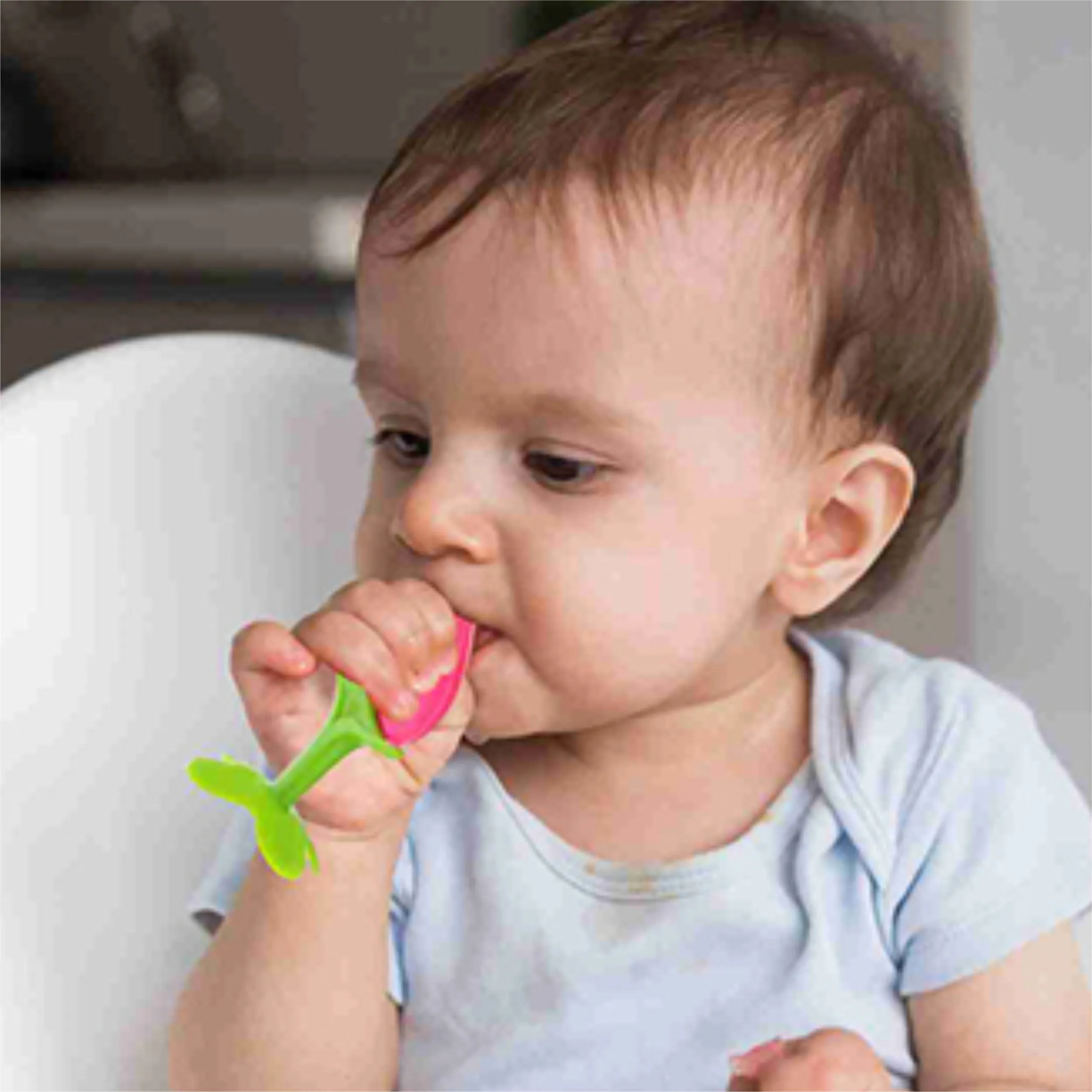 Chanak Baby Silicone Fruit Teether for Toddlers (Orange, Red, Blue & Pink)