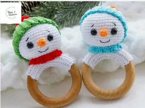Crochet snowman baby rattle/hand made baby teether