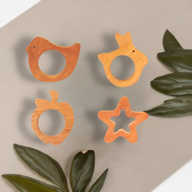 Diverse Shapes Collection Neem Wood Teethers (Combo  of 4)