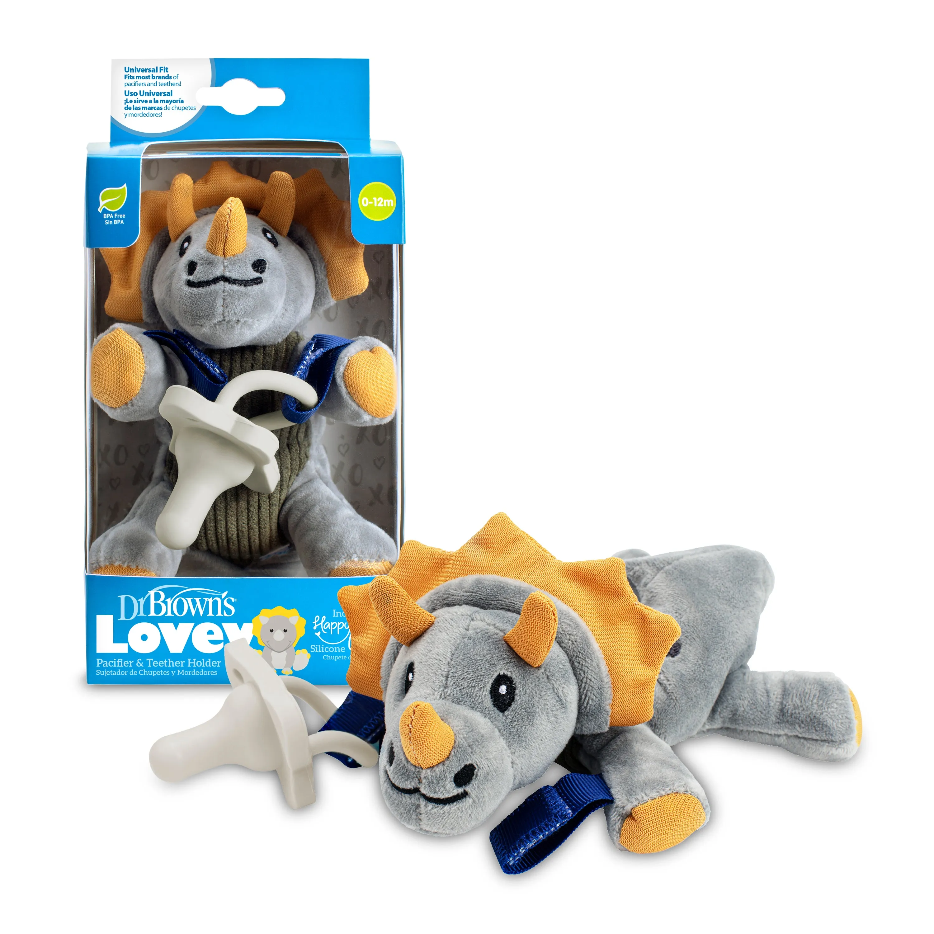 Dr. Brown’s® Lovey Pacifier and Teether Holder, Triceratops