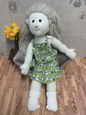Handmade Rag Doll 2 Piece Outfit -"Panda Themed" Pinafore Dress &  Socks