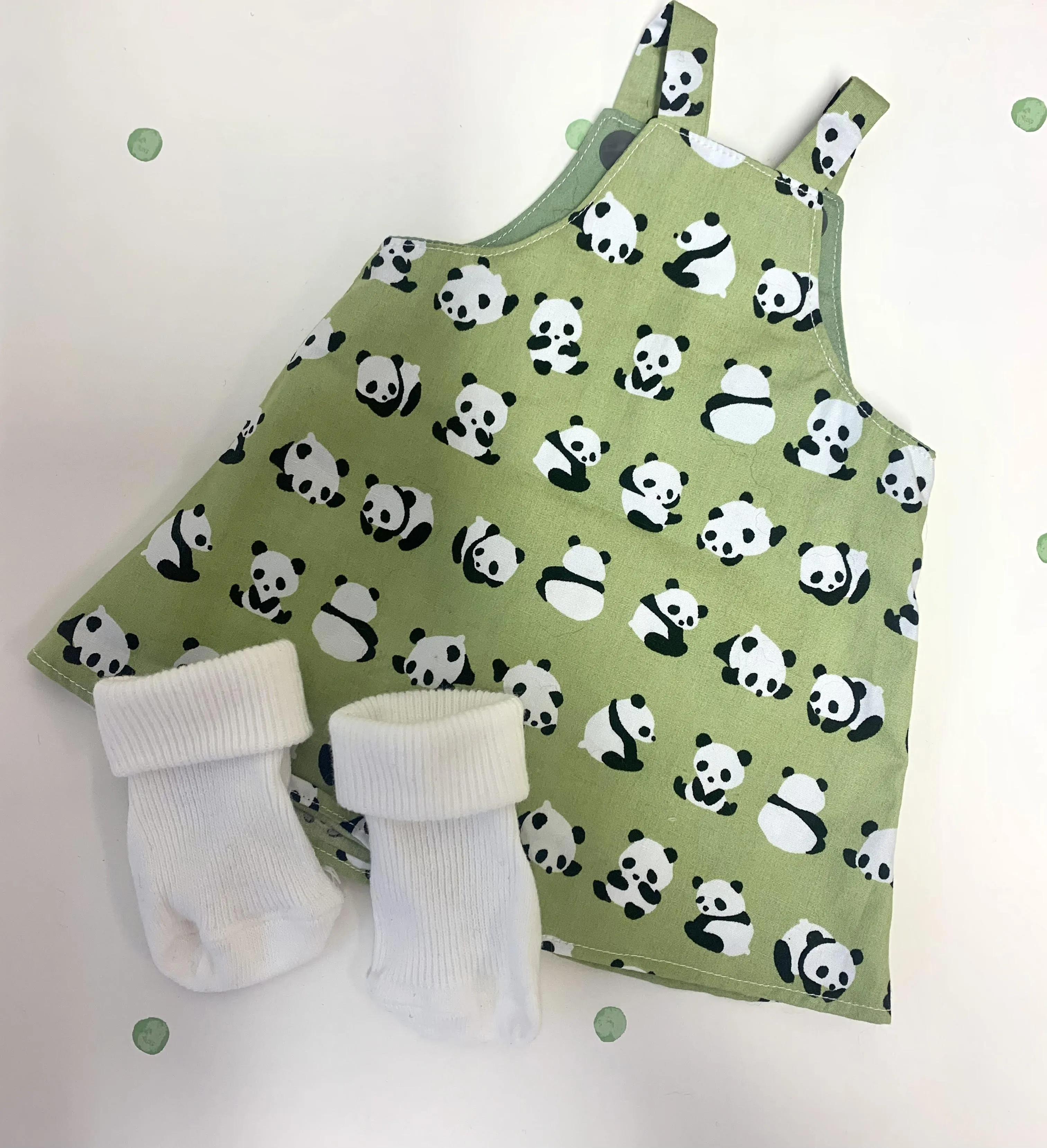 Handmade Rag Doll 2 Piece Outfit -"Panda Themed" Pinafore Dress &  Socks