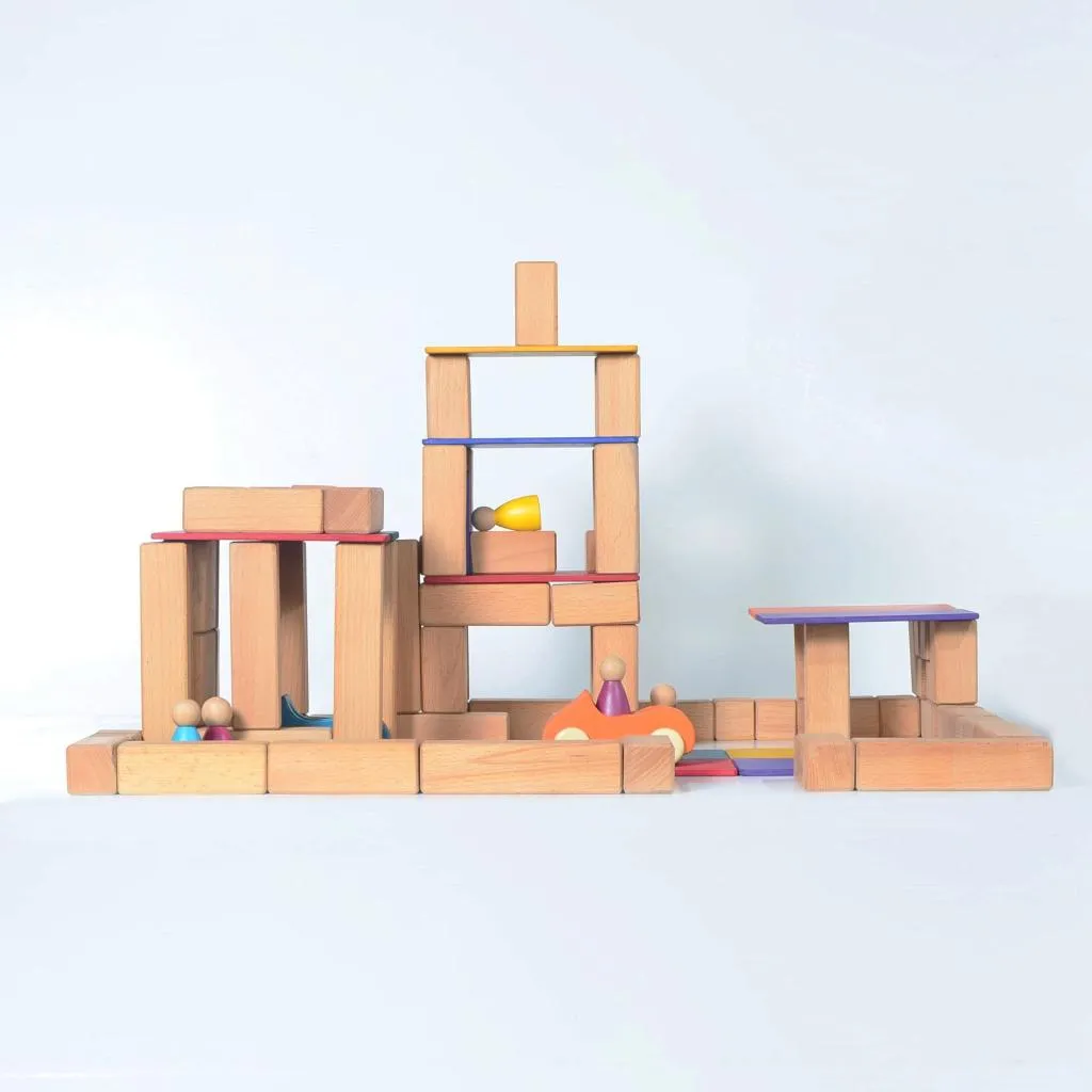 Large Stepped Pyramid of Wooden Building Blocks 64 - Natural