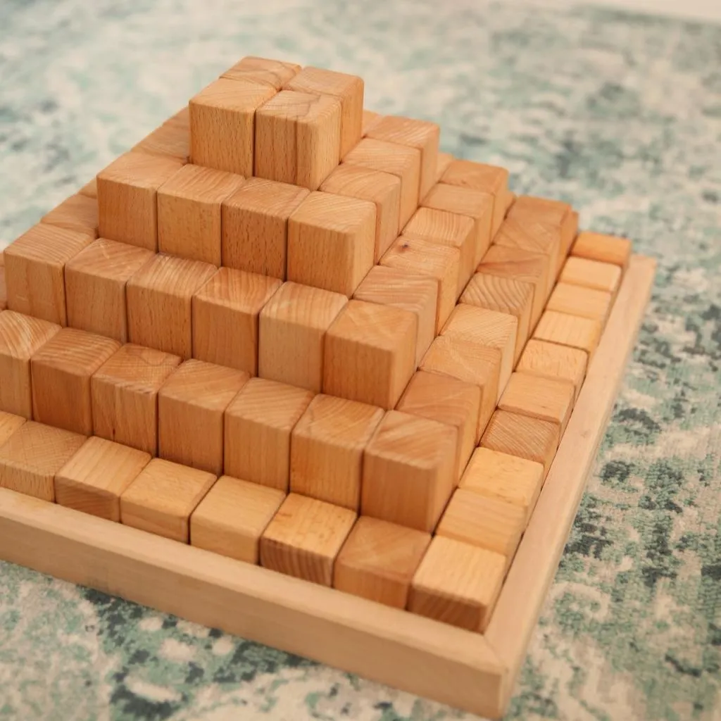 Large Stepped Pyramid of Wooden Building Blocks 64 - Natural