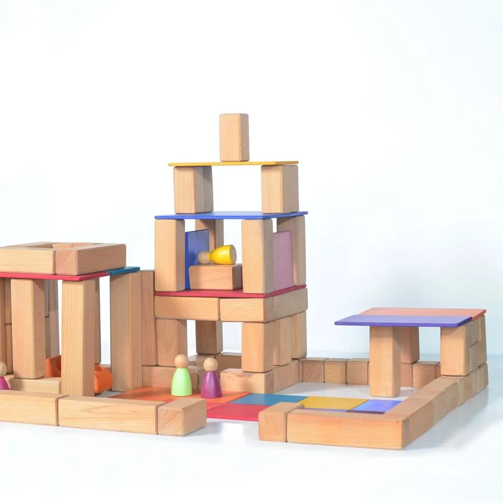 Large Stepped Pyramid of Wooden Building Blocks 64 - Natural