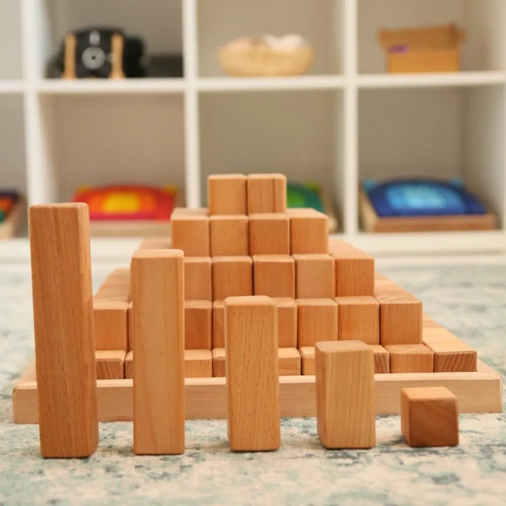 Large Stepped Pyramid of Wooden Building Blocks 64 - Natural