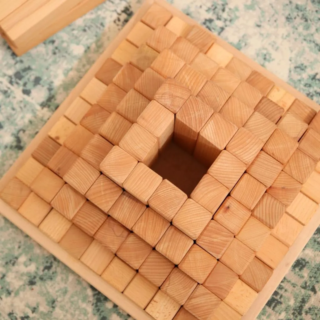 Large Stepped Pyramid of Wooden Building Blocks 64 - Natural