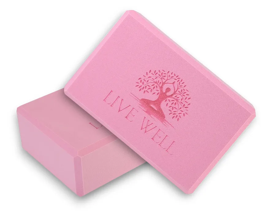 LIVE WELL Pink EVA Yoga Blocks - Set of 2, 3x6x9 inches