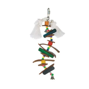 Living World Juglewood Bird Toy, Small Skewer With Wood Pegs, Plastic Beads, Leather Strips and Bell with hanging Clip