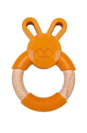 Loulou Lollipop Bunny Silicone and Wood Teething Ring - Golden