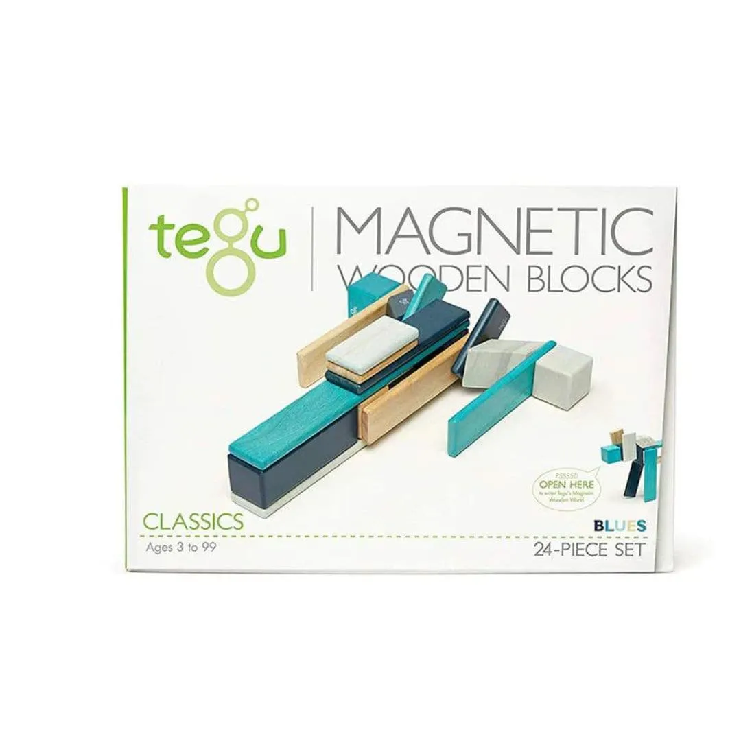 Magnetic Wooden Blocks - 24 Piece Set Blues