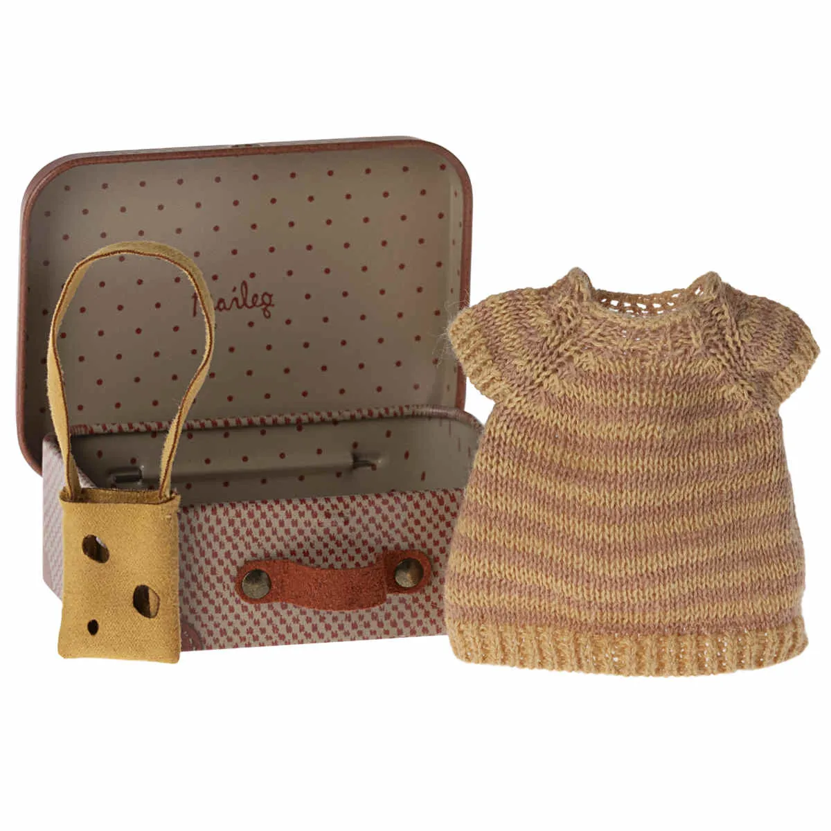 Maileg Knitted Dress and Bag in Suitcase for Big sister mouse