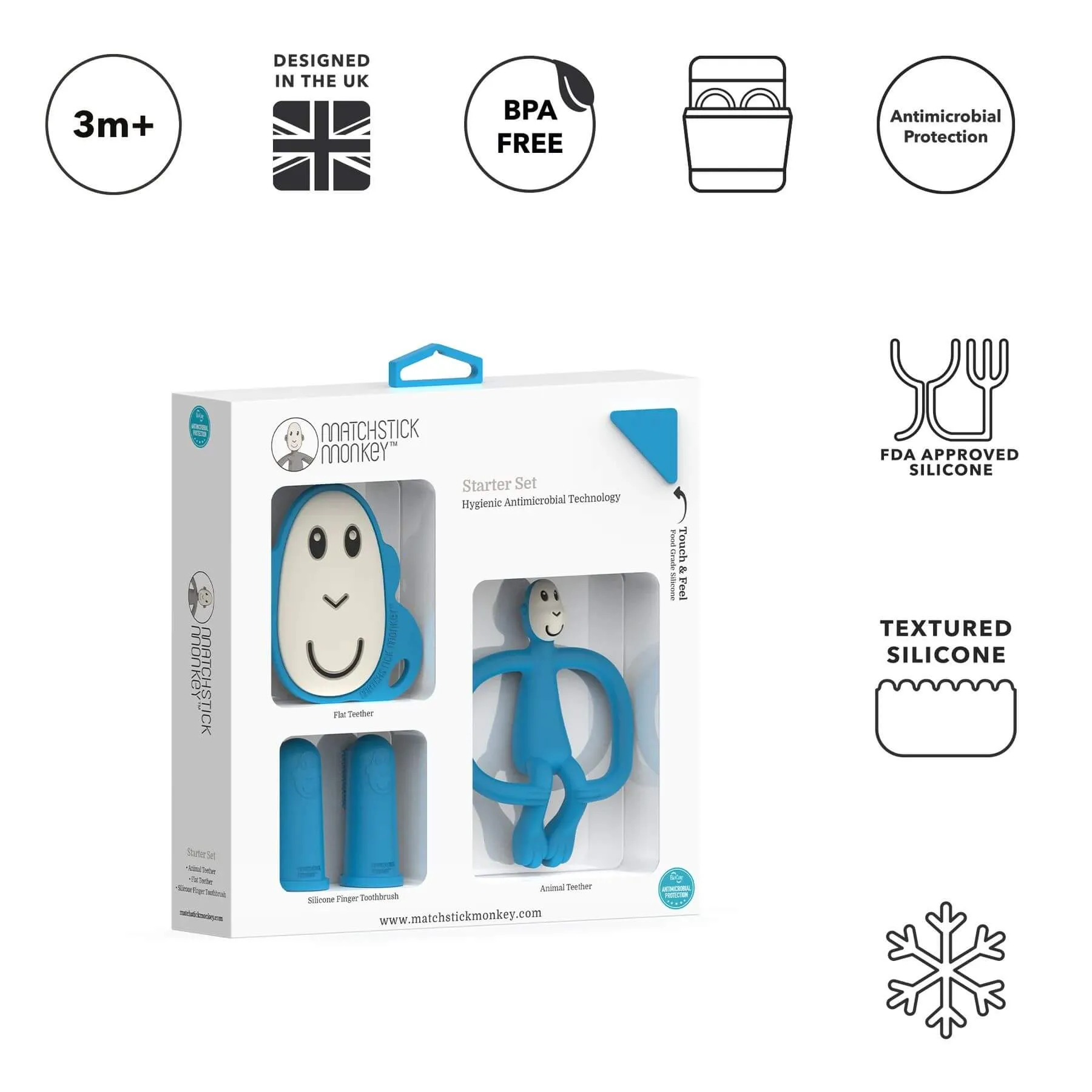 Matchstick Monkey Teething Starter Set (Blue)