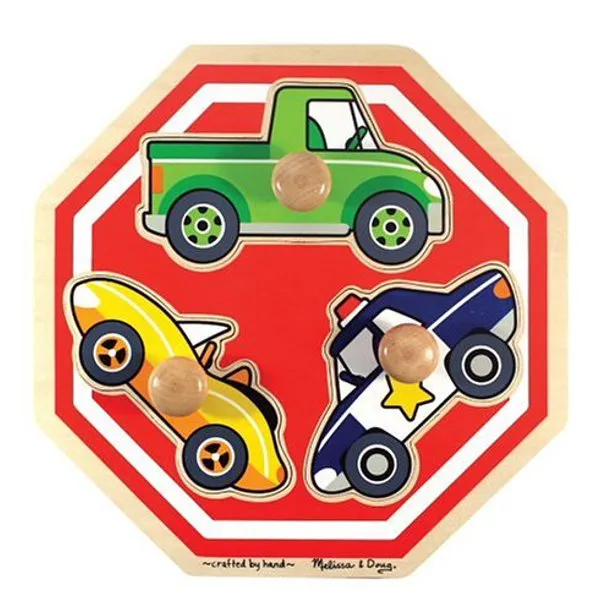 Melissa & Doug Fresh Start Kids Jumbo Knob Puzzle 3 Pc Wooden Stop Sign Vehicles Ages 1 