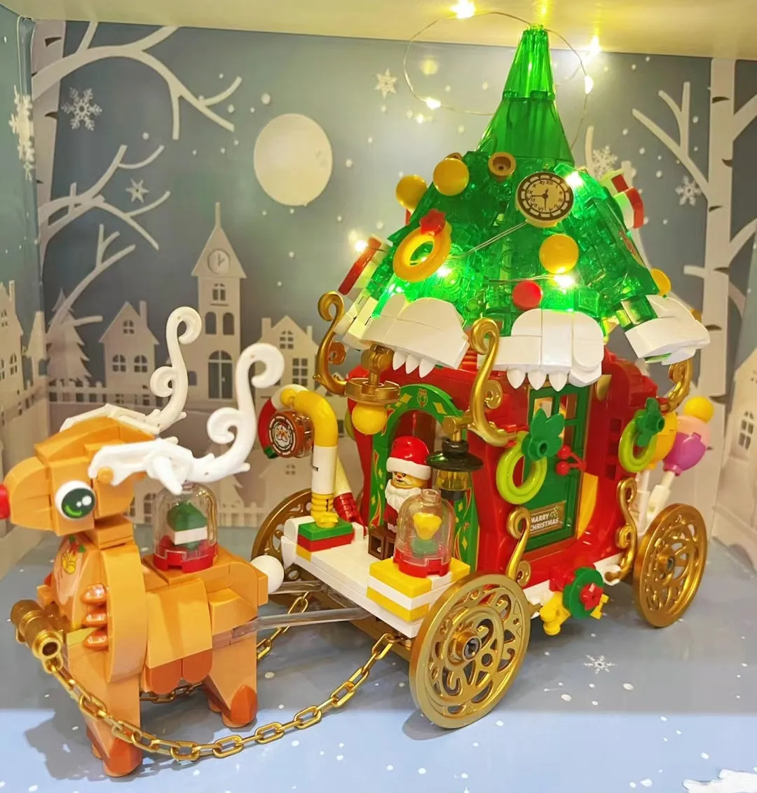 Panlos Blocks Kids Building Bricks Toys Puzzle Girls Christmas Elk Cart Girls Boys Gift with Lighting 601012