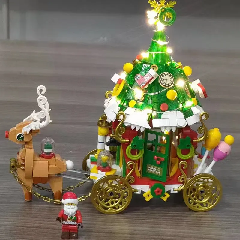 Panlos Blocks Kids Building Bricks Toys Puzzle Girls Christmas Elk Cart Girls Boys Gift with Lighting 601012