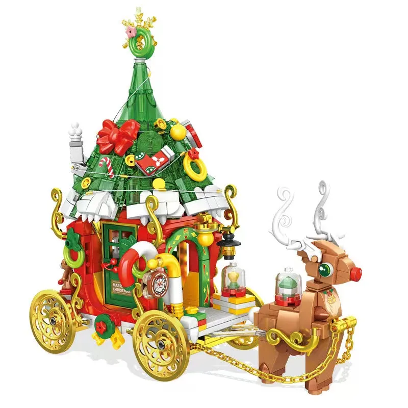 Panlos Blocks Kids Building Bricks Toys Puzzle Girls Christmas Elk Cart Girls Boys Gift with Lighting 601012