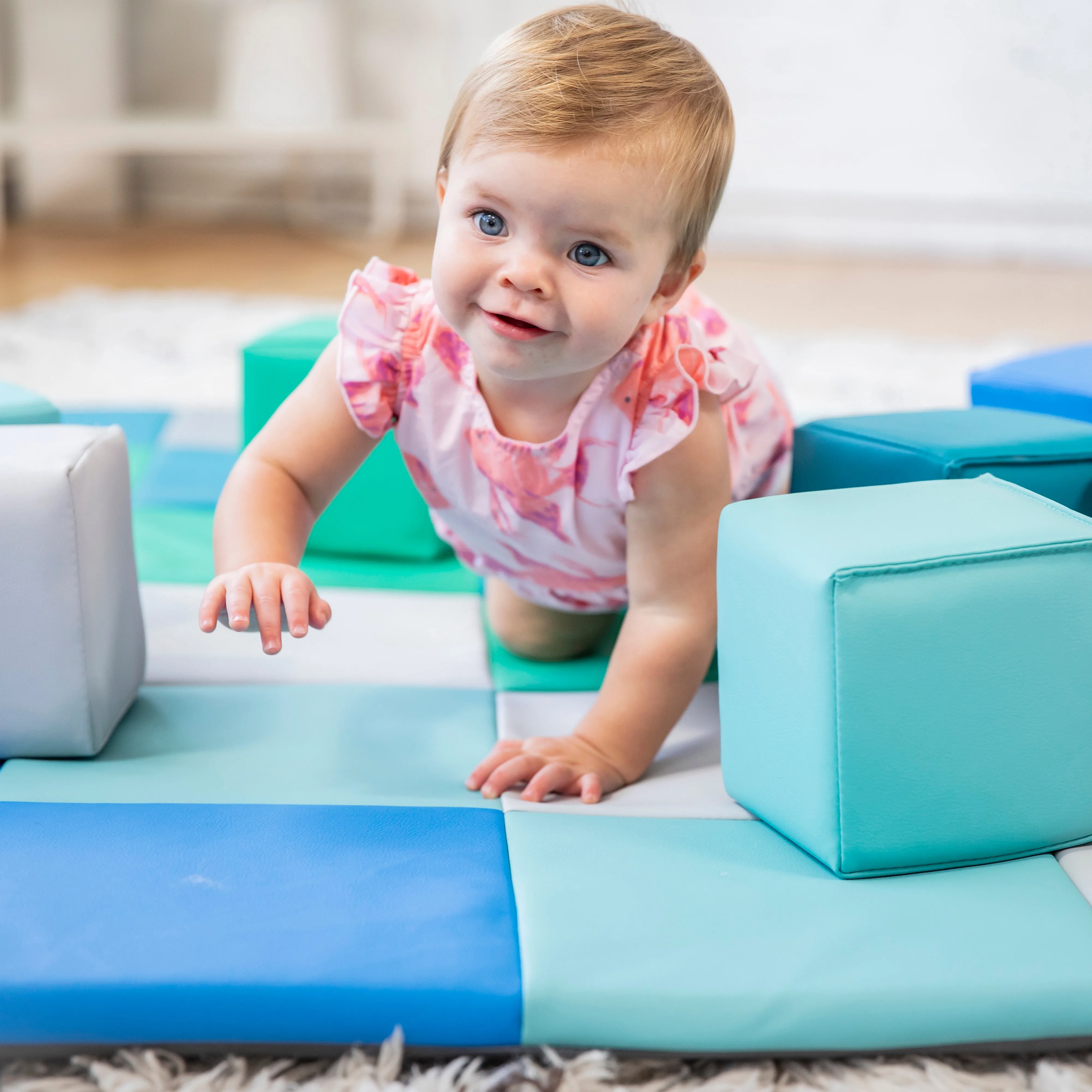 Patchwork Toddler Activity Mat and 12 Stacking Block Set, Tummy Time Foam Pad and Building Blocks