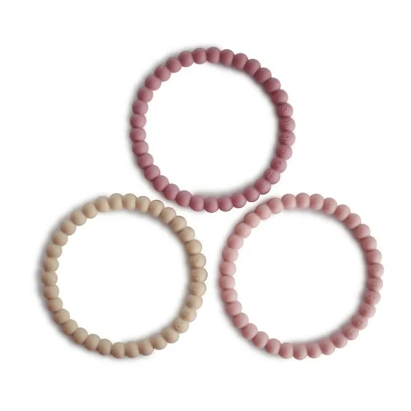 Pearl Teething Bracelet 3 pack, Pale Pink
