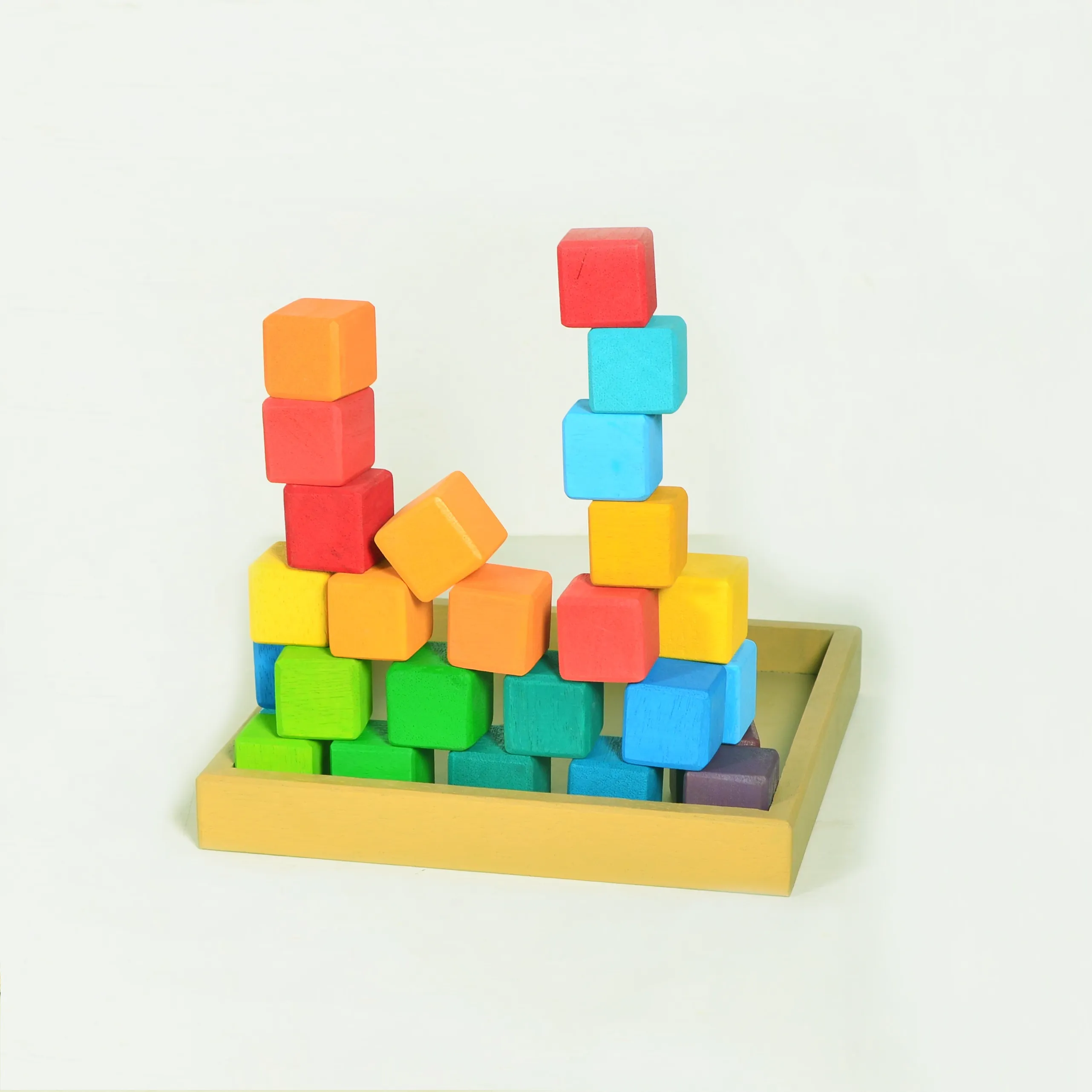 Rainbow Wooden Cube Building Blocks - 36 Squares