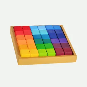 Rainbow Wooden Cube Building Blocks - 36 Squares