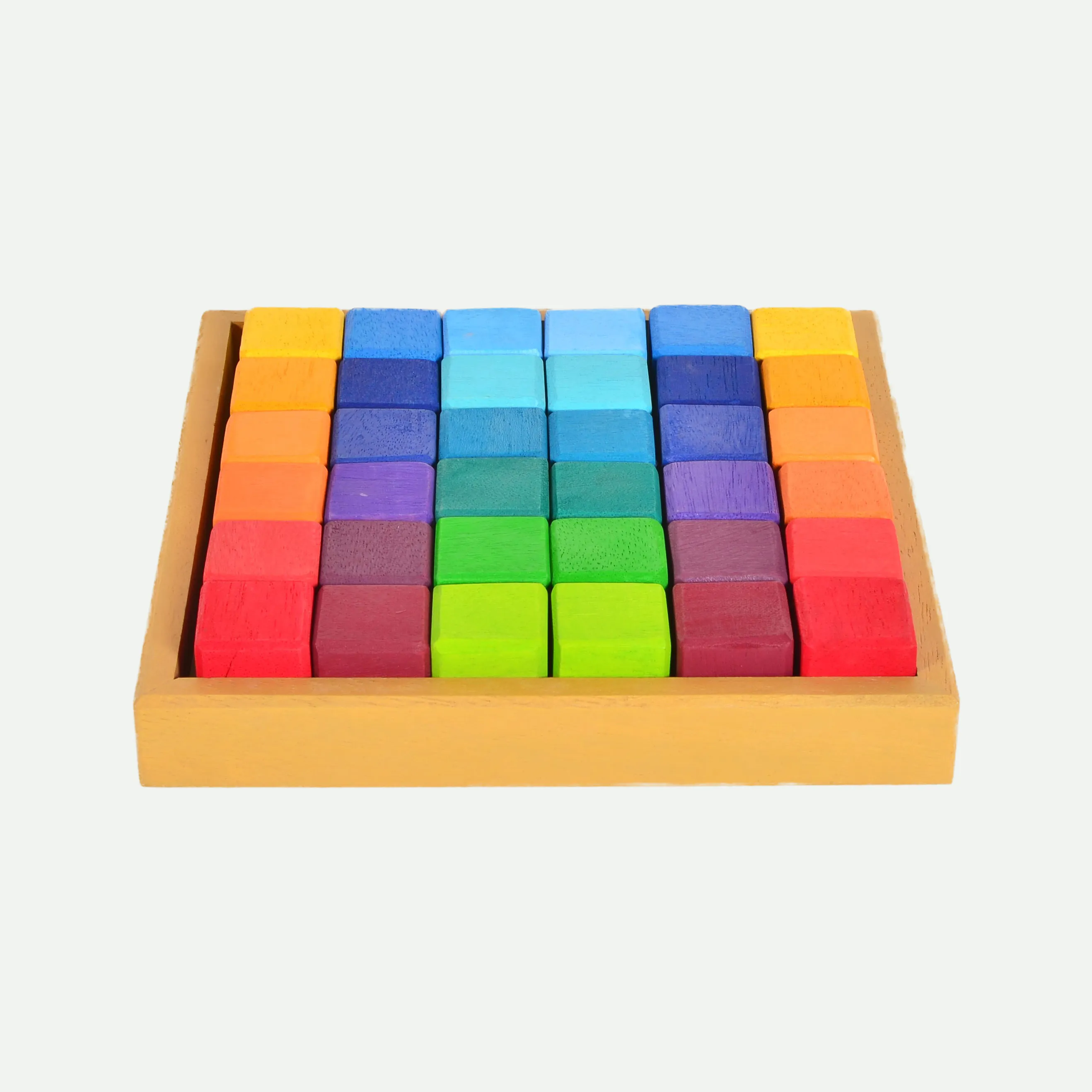 Rainbow Wooden Cube Building Blocks - 36 Squares