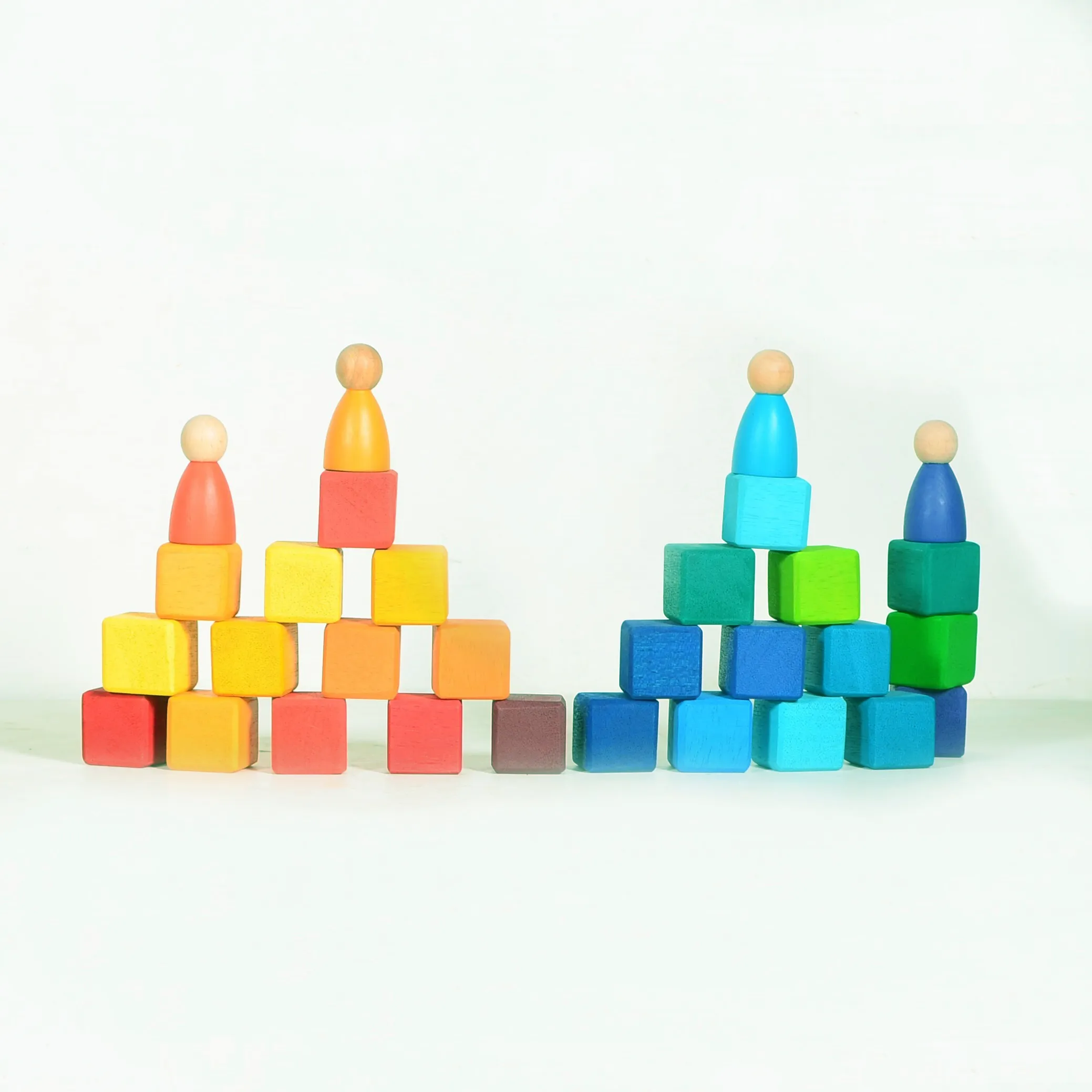 Rainbow Wooden Cube Building Blocks - 36 Squares