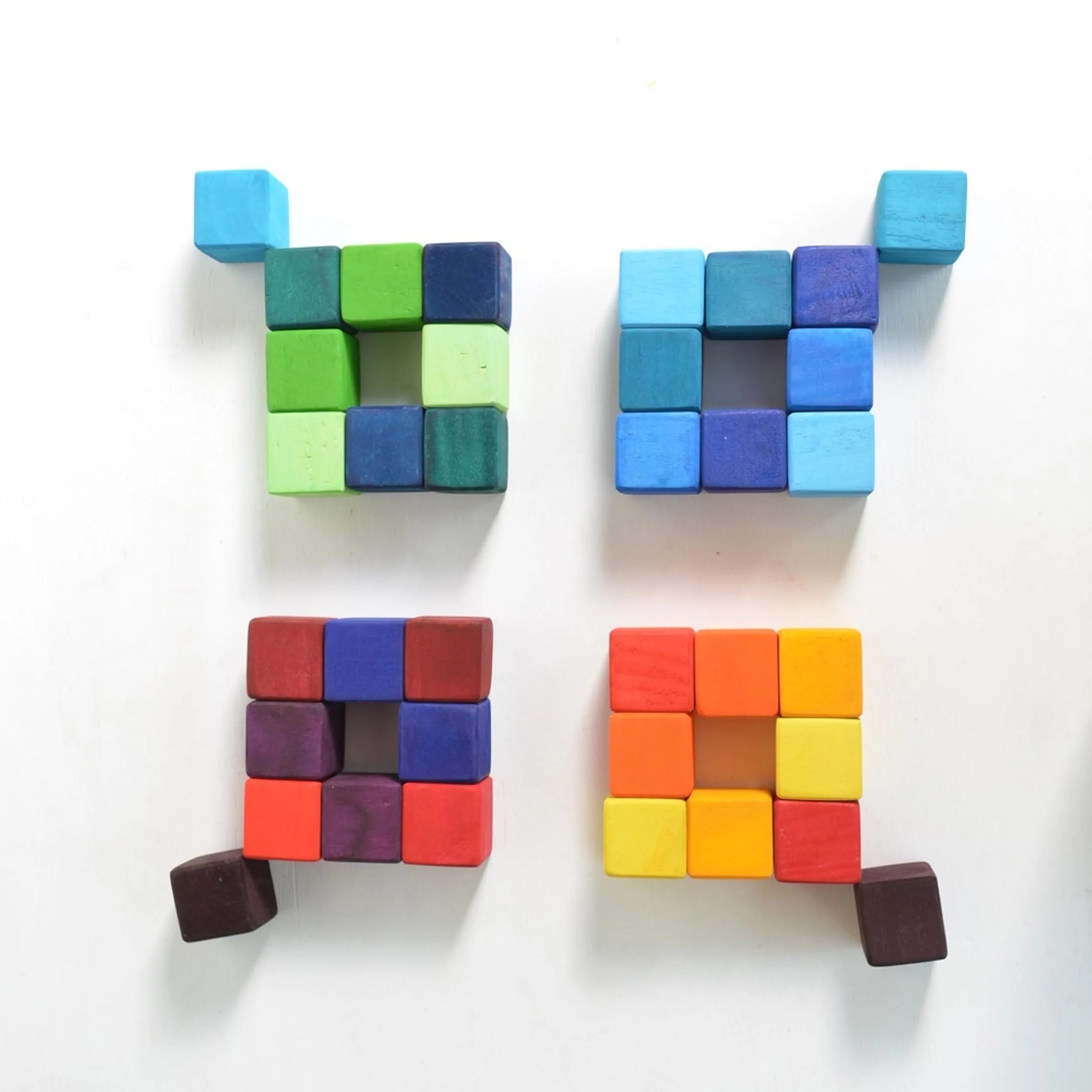 Rainbow Wooden Cube Building Blocks - 36 Squares