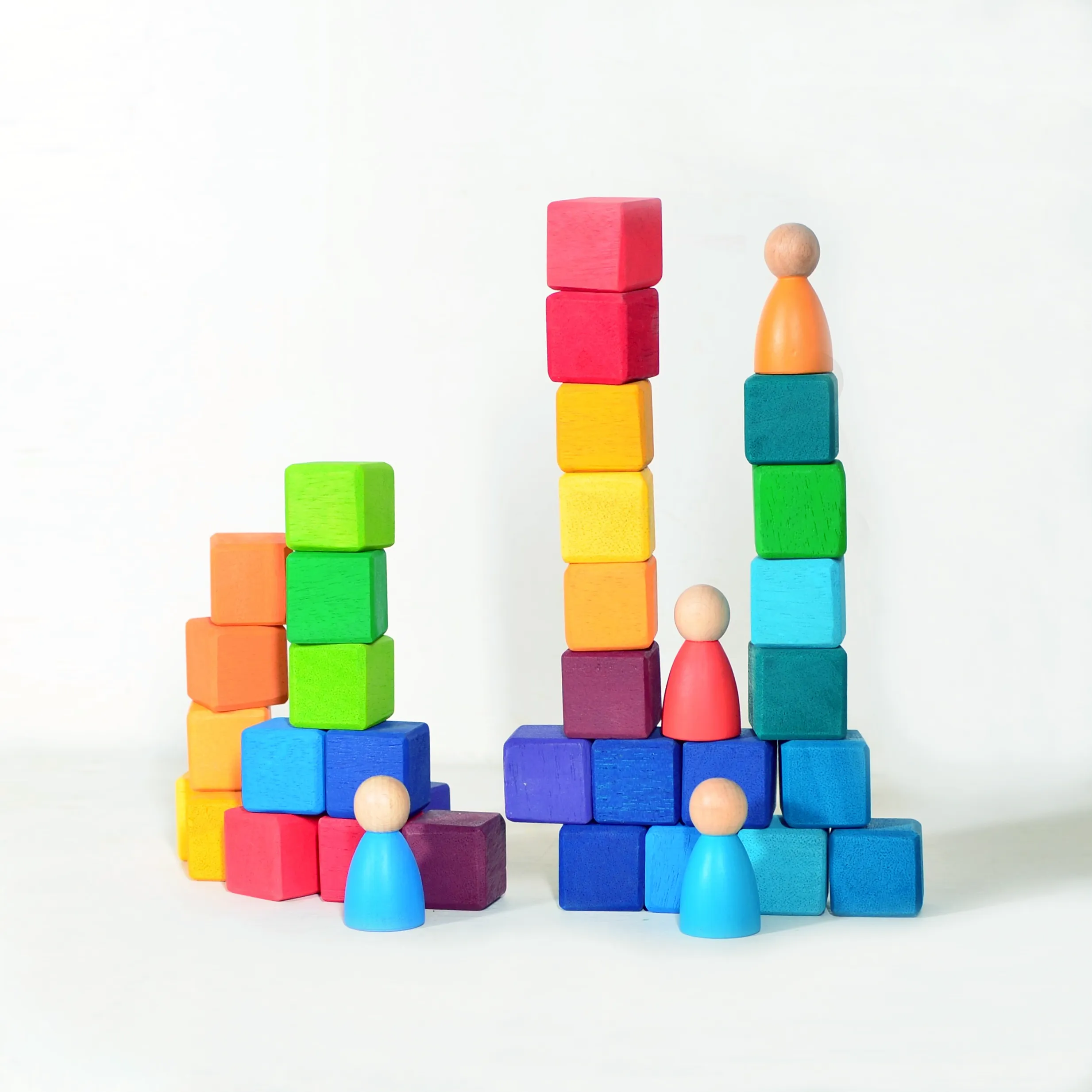 Rainbow Wooden Cube Building Blocks - 36 Squares