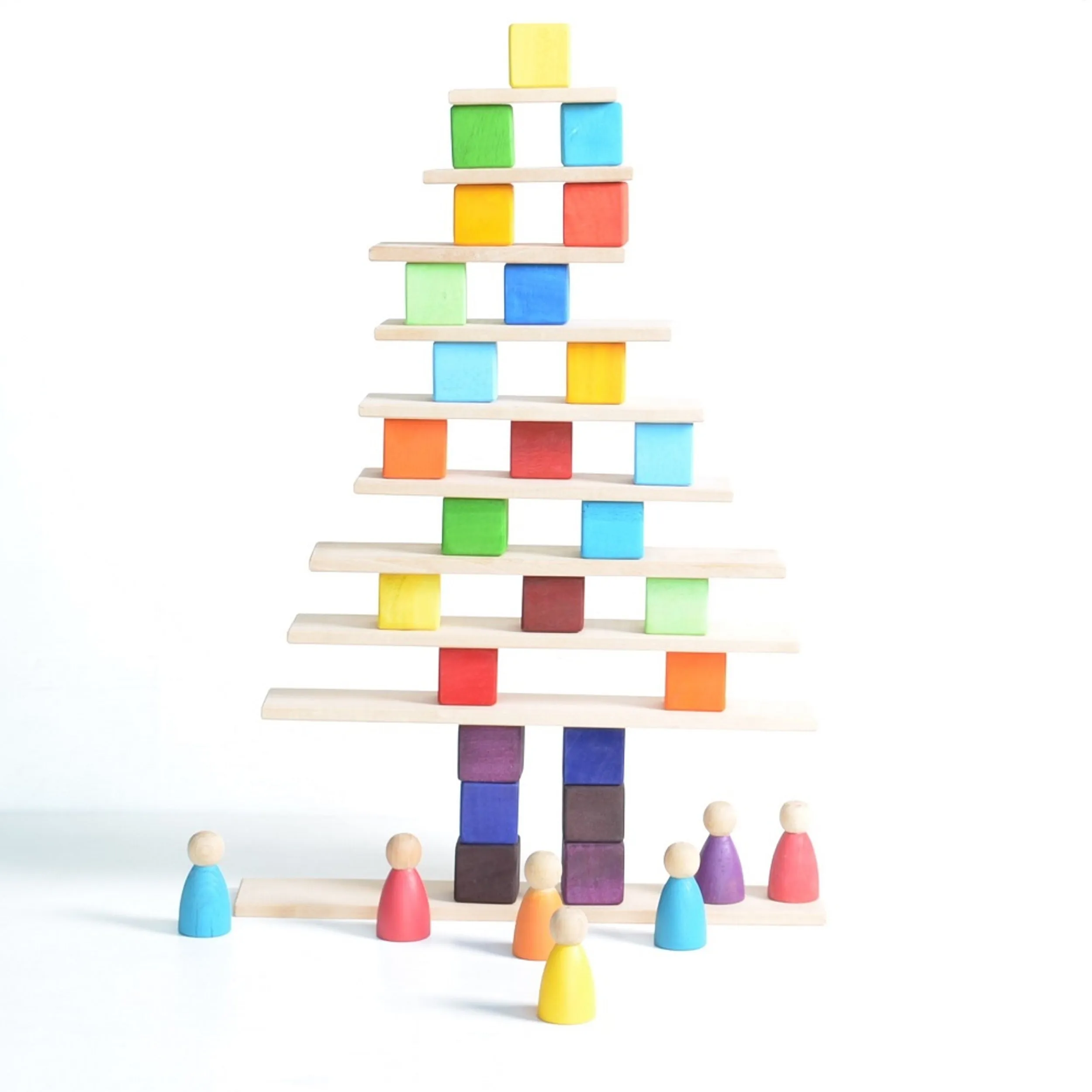 Rainbow Wooden Cube Building Blocks - 36 Squares