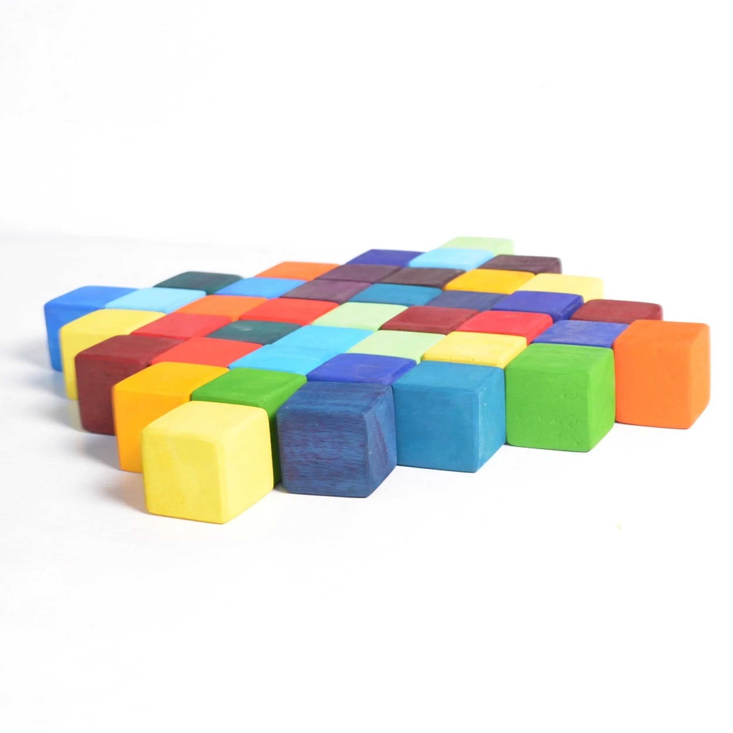 Rainbow Wooden Cube Building Blocks - 36 Squares