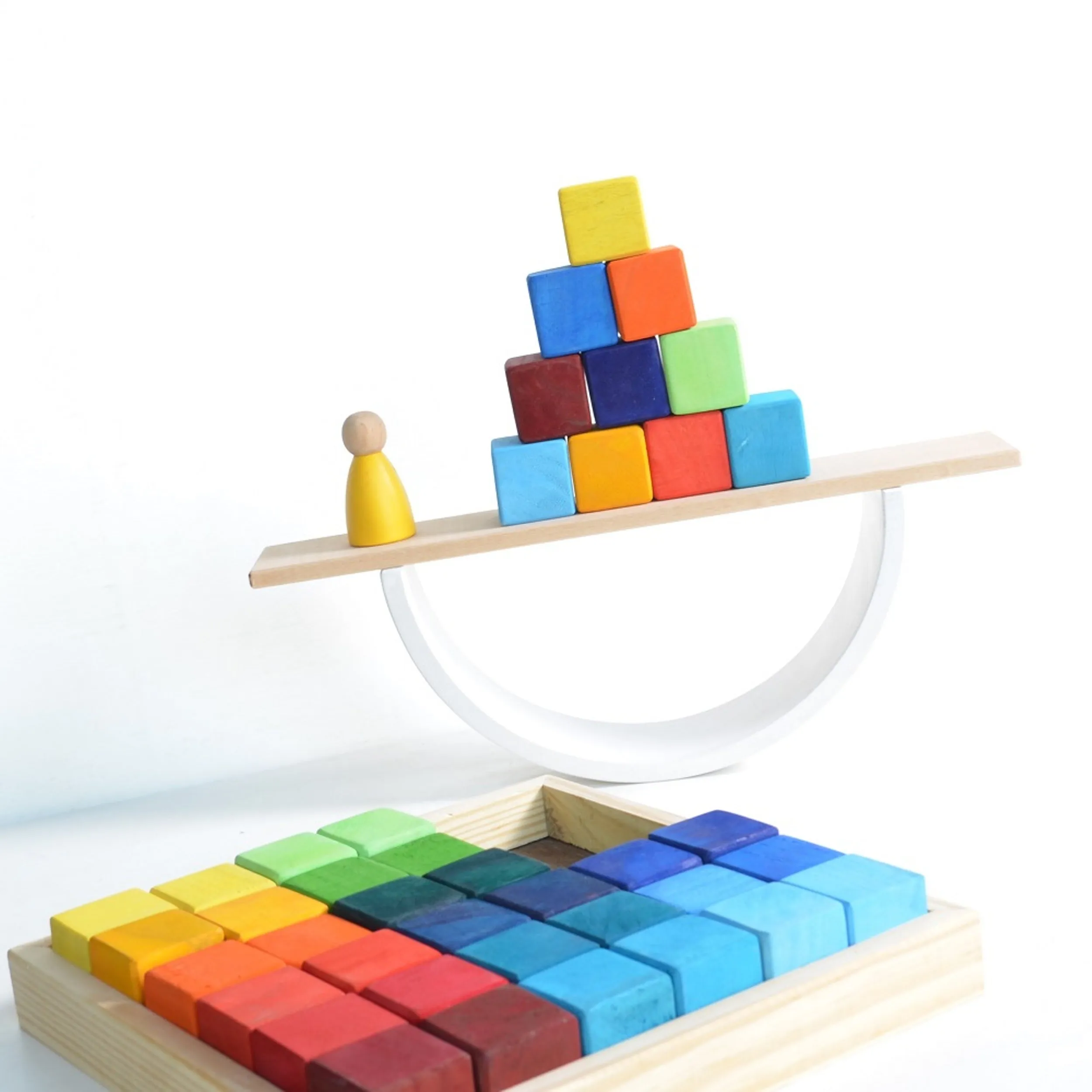 Rainbow Wooden Cube Building Blocks - 36 Squares