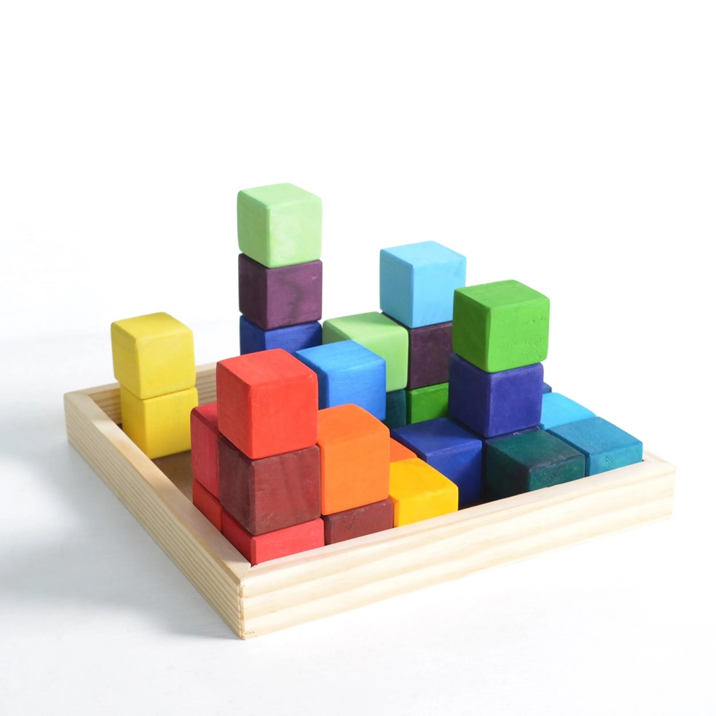 Rainbow Wooden Cube Building Blocks - 36 Squares