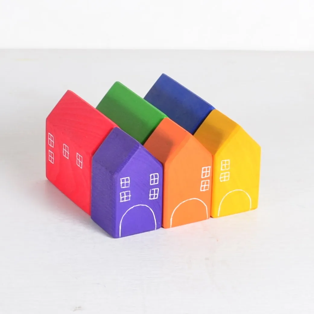 Small Wooden Houses Set of 6