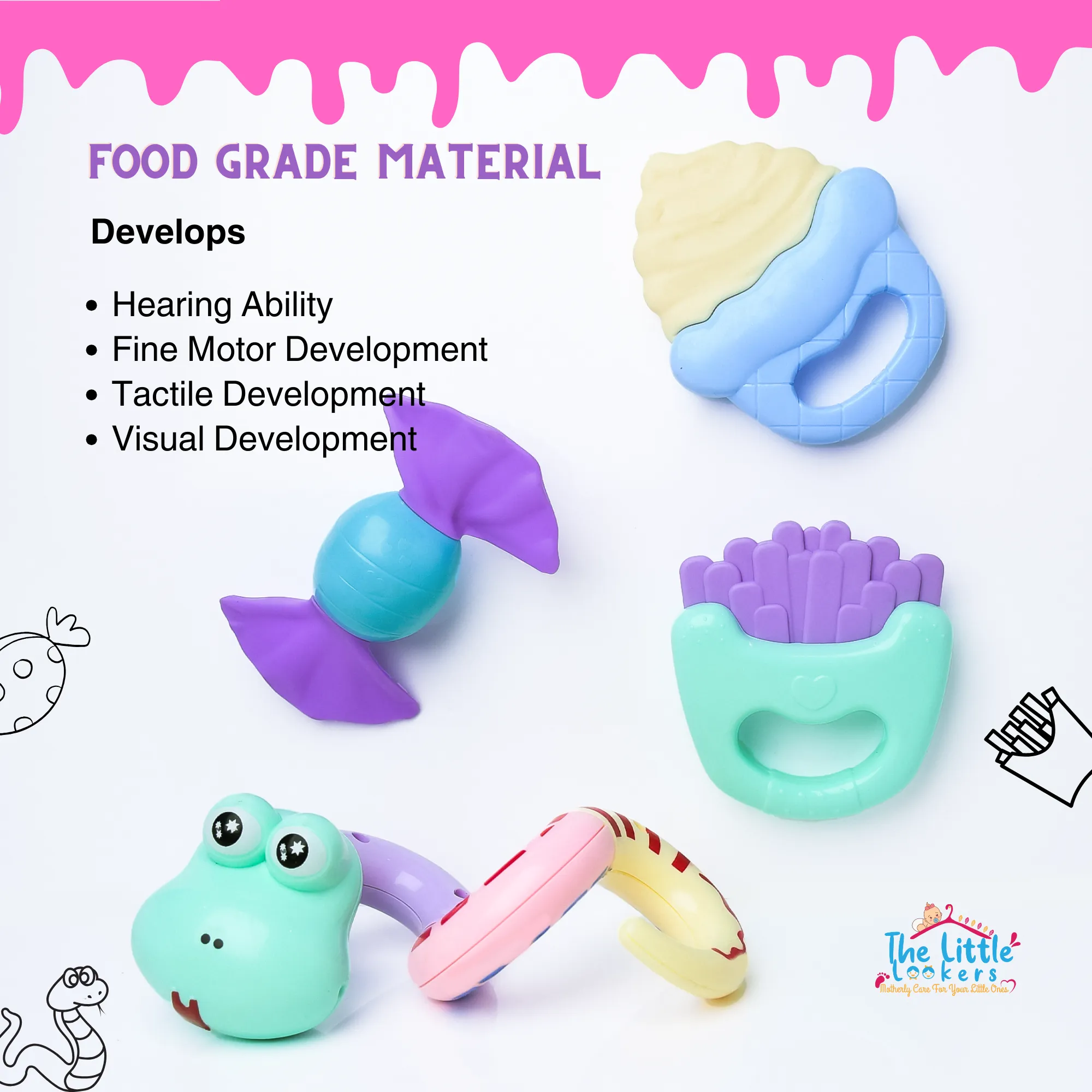 THE LITTLE LOOKERS Colorful Cute Attractive BPA Free Activity Rattles and Teethers for Babies and Kids (Multicolour) - Set of 4